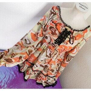 Mini Dress Small Strip Cabaret Orange Lace Long Sleeve Gyaru Gal Style Cosplay